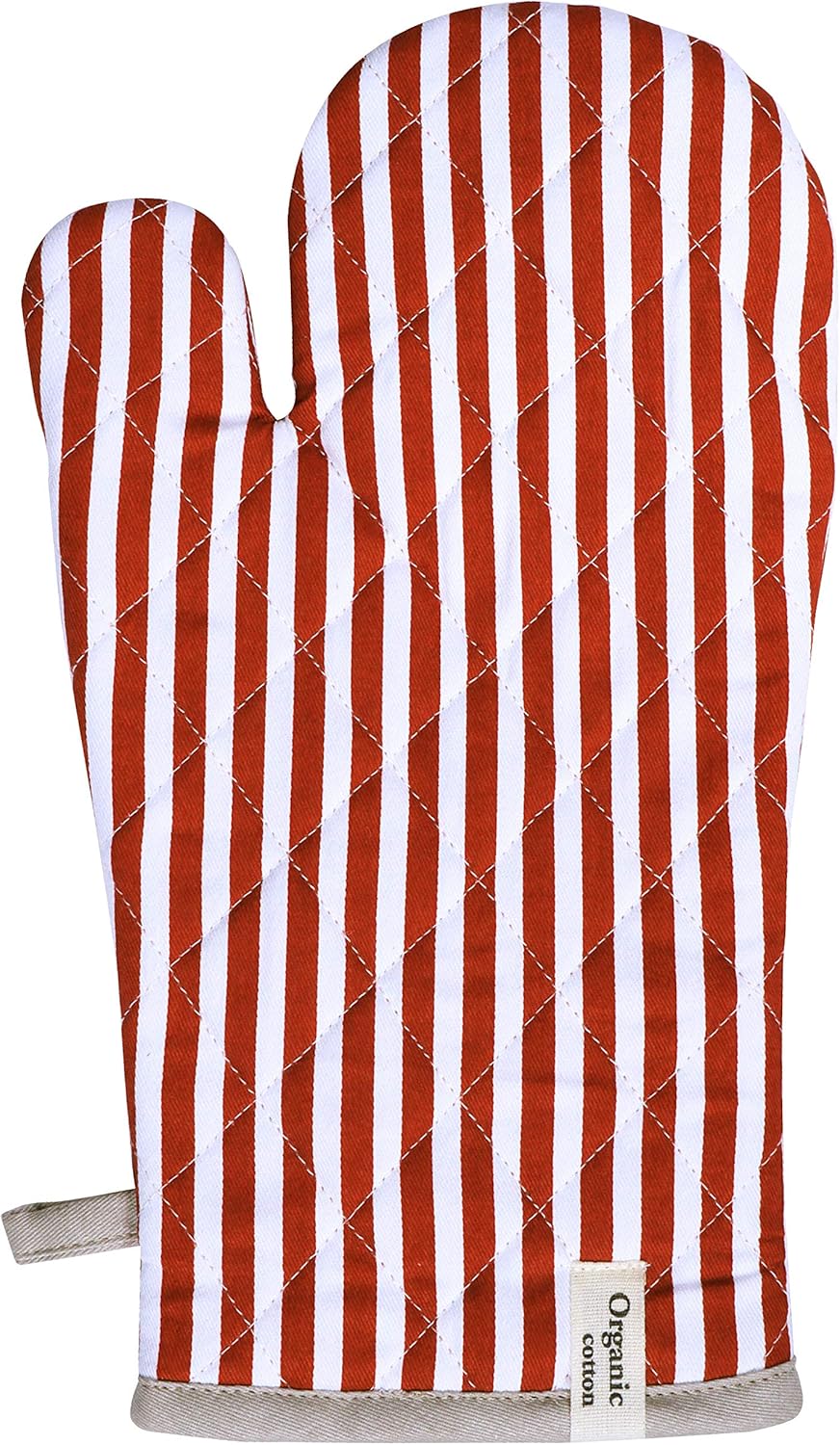 AMOUR INFINI Striped Pot Holders and Oven Mitts Heat Resistant Non Slip Reusable Set of 1 Oven Mitt and 1 Pot Holder Oven Gloves Pot Holder for Cooking (Rust)