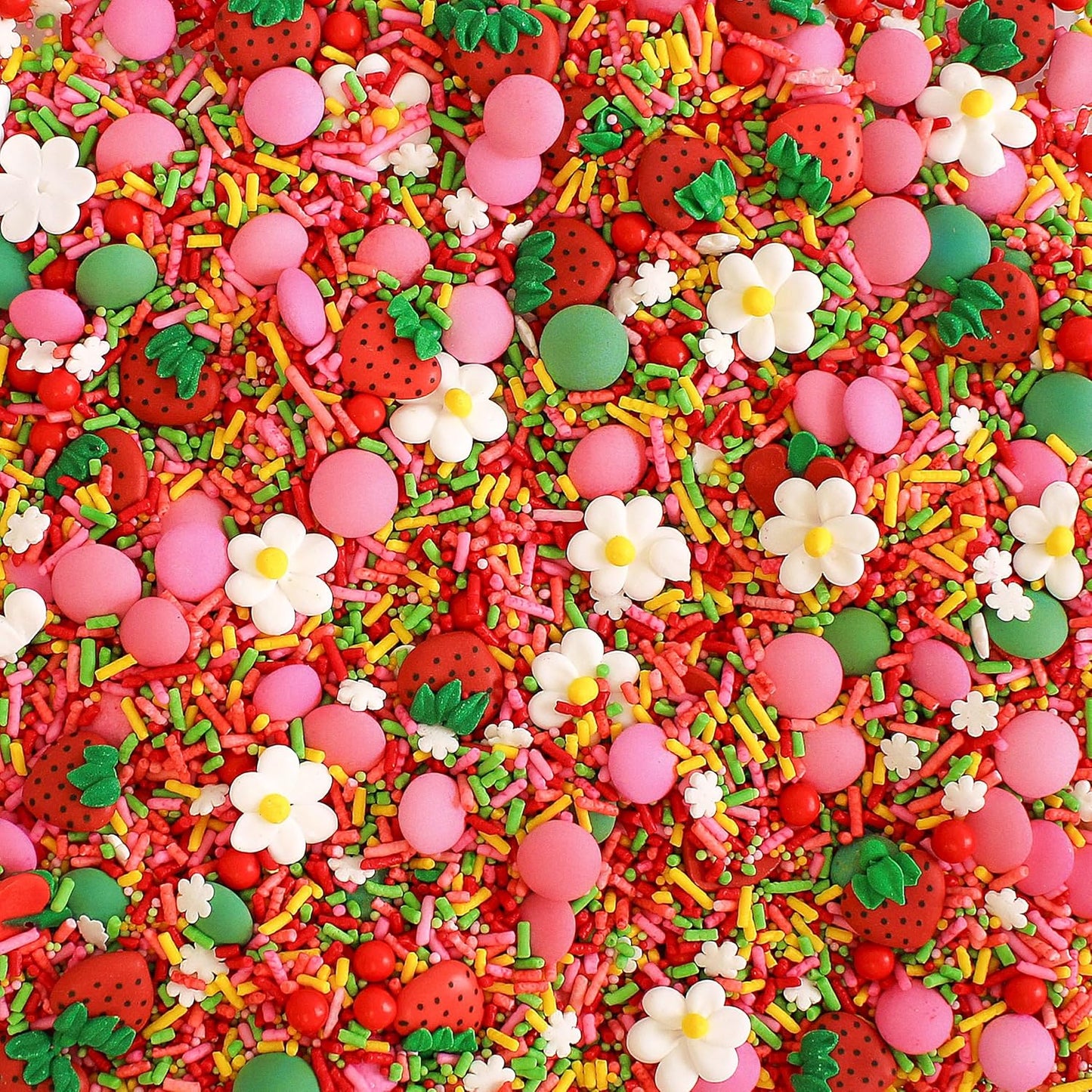 Sprinkle Pop Strawberry Daisy Sprinkle Mix| Red Lime Green Yellow Pink Sprinkle Mix with ~6 Strawberry & Daisies Royal Icing| Festive Sprinkles Made in USA for Decorating Cake Cupcakes Cookies, 2oz