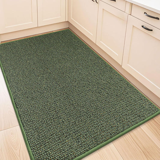 BEQHAUSE Kitchen Rugs 32"x48", Non-Slip Kitchen Mats for Floor, Super Absorbent and Stain Resistant Kitchen Rugs, Machine Washable Rugs for Kitchen, Hallway, Laundry & Sink, Green