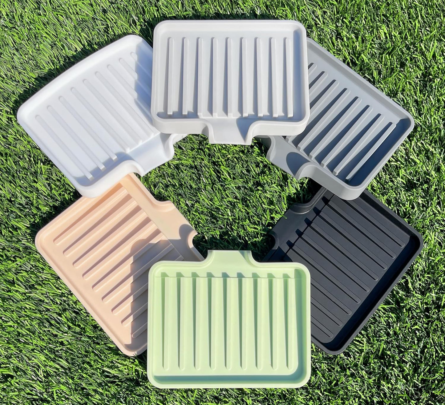 Happitasa Silicone Soap Dish Tray and Sponge Holder with Drain Chute, Pack of 2 | Bathroom and Kitchen Sink Organizer Caddy (Sand Dollar, 5.2"x4", 7.2 Ounces)