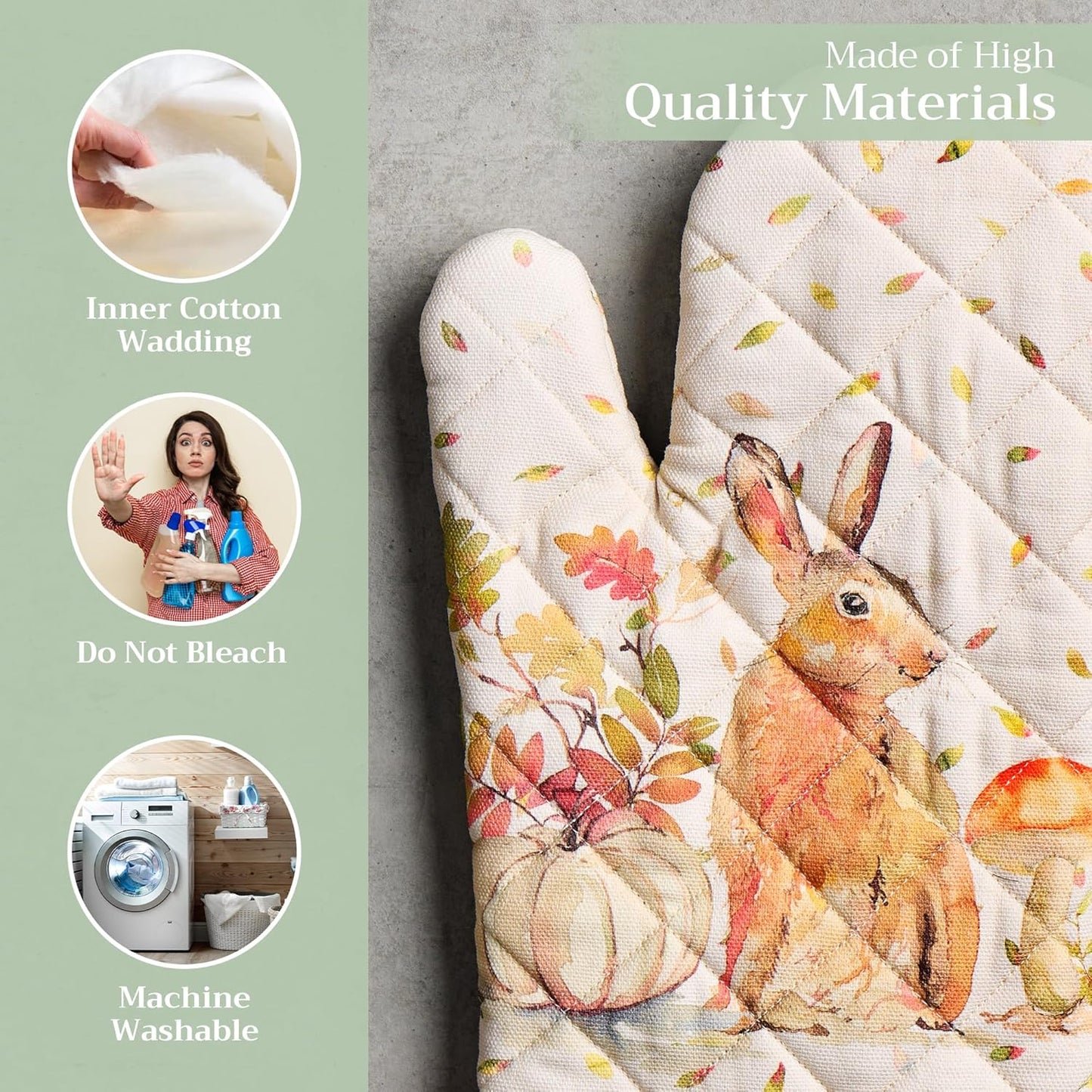 Maison d' Hermine Oven Gloves 100% Cotton Oven Mitt 7" x 13" with Loop Heat Resistant, BBQ, Cooking Gloves, Baking, Grilling, Kitchen, Handling Hot Pans (Pack of 1, Pumpkin Passion)