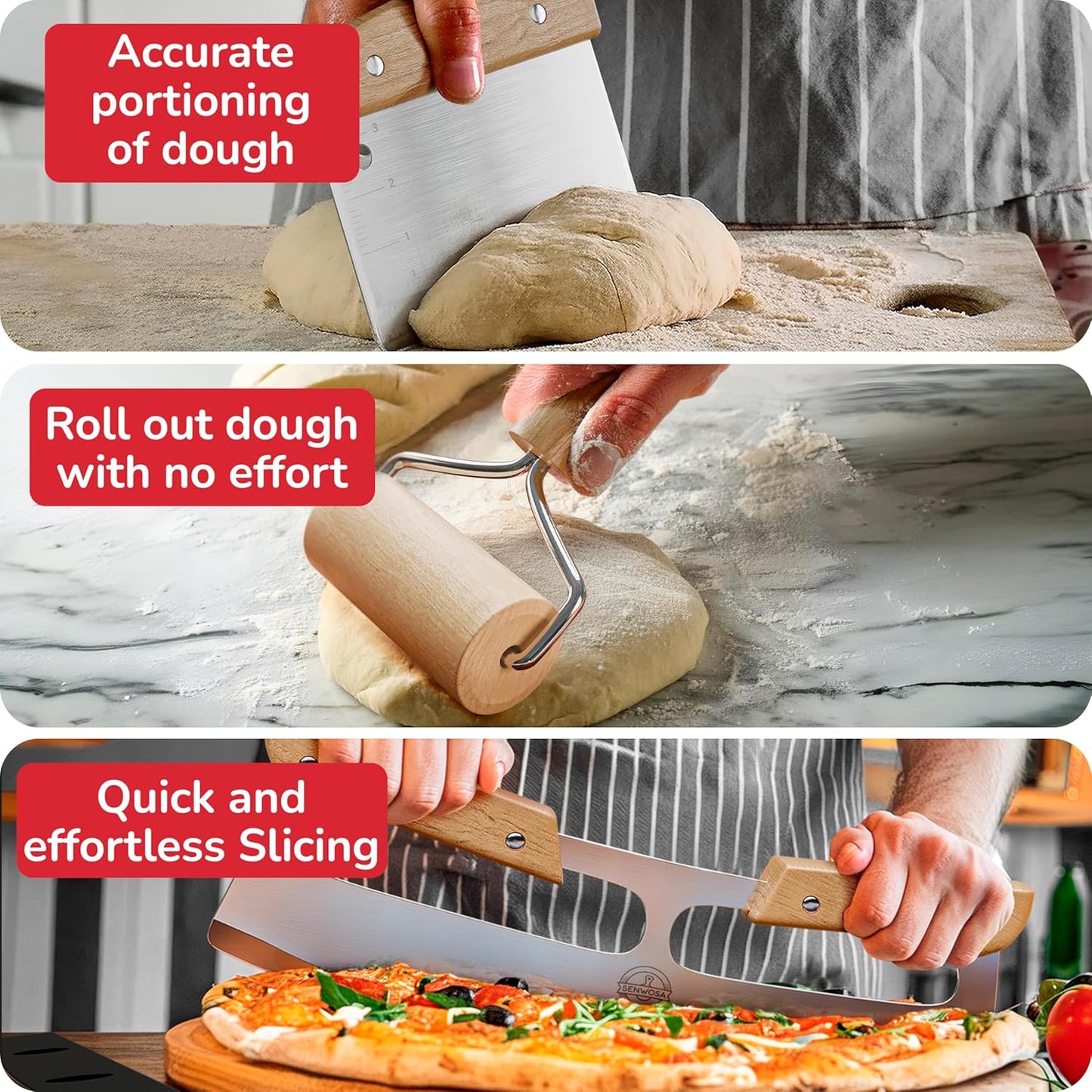Premium Pizza Oven Accessories Kit - 6-Piece Set for Home Pizza Making: Includes Pizza Peel, Oven Brush, Bubble Popper Turner, Rocker Cutter, Dough Roller & Scraper