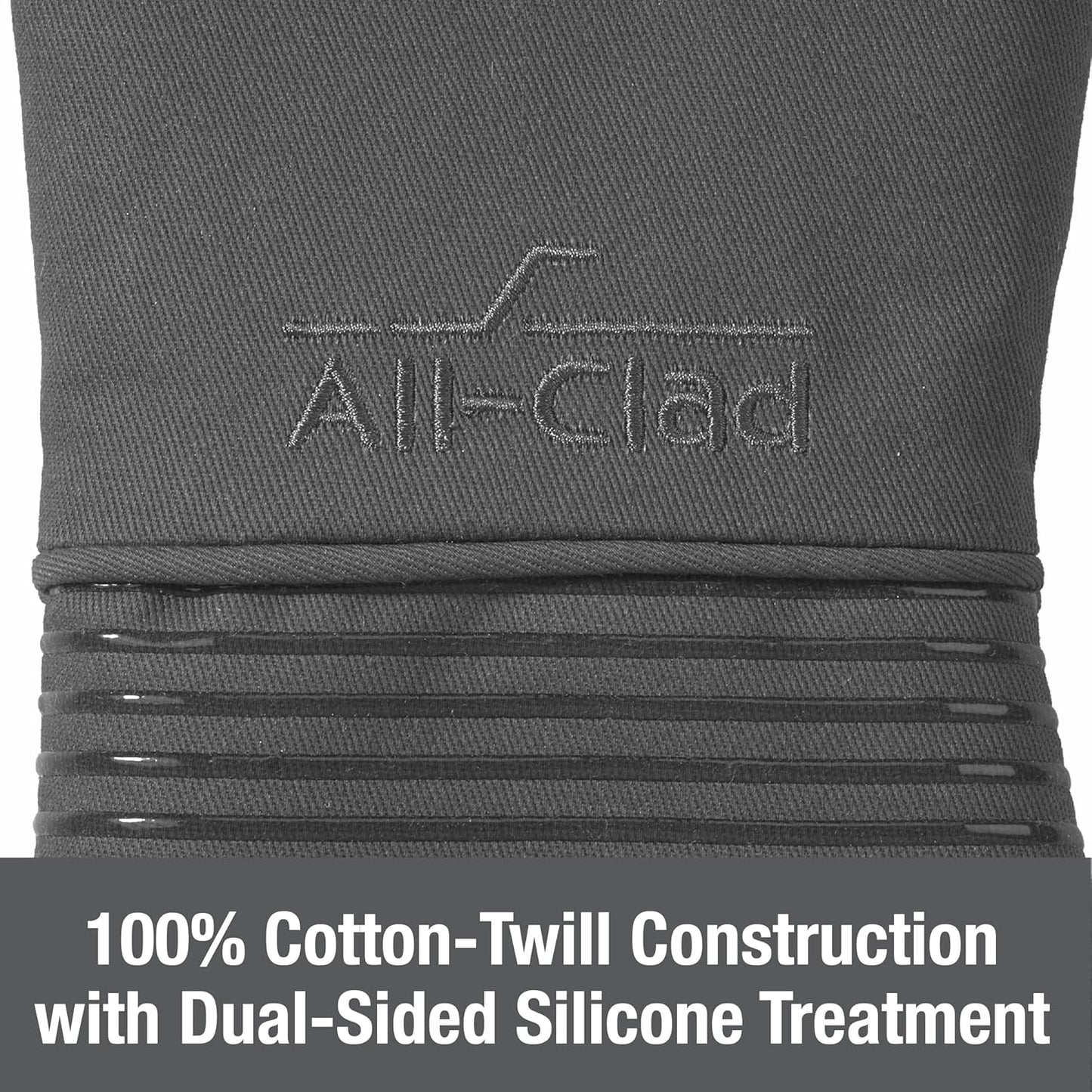 All Clad Silicone Oven Mitt: Heat Resistant up to 500 Degrees - 100% Cotton & Silicone, 14"x7" Oven Mitt for Kitchen and Barbeque, 1-Pack, Pewter