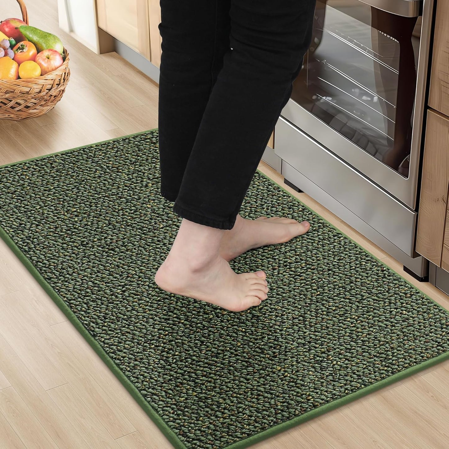 BEQHAUSE Kitchen Rugs 20"x32", Non-Slip Kitchen Mats for Floor, Super Absorbent and Stain Resistant Kitchen Rugs, Machine Washable Rugs for Kitchen, Hallway, Laundry & Sink, Green