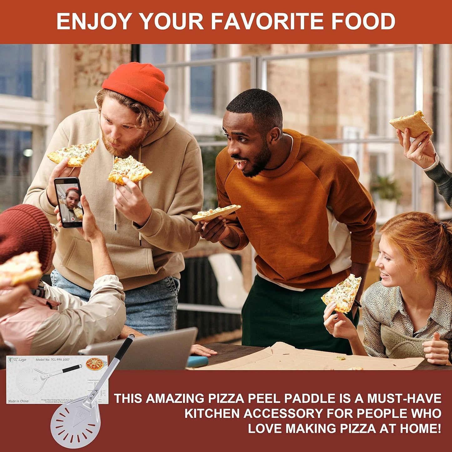 Pizza Turning Peel –7-Inch Lightweight Aluminum Paddle with Rubber-Coated Aluminum Handle, Ergonomic Design, Ideal for Indoor & Outdoor Pizza Ovens