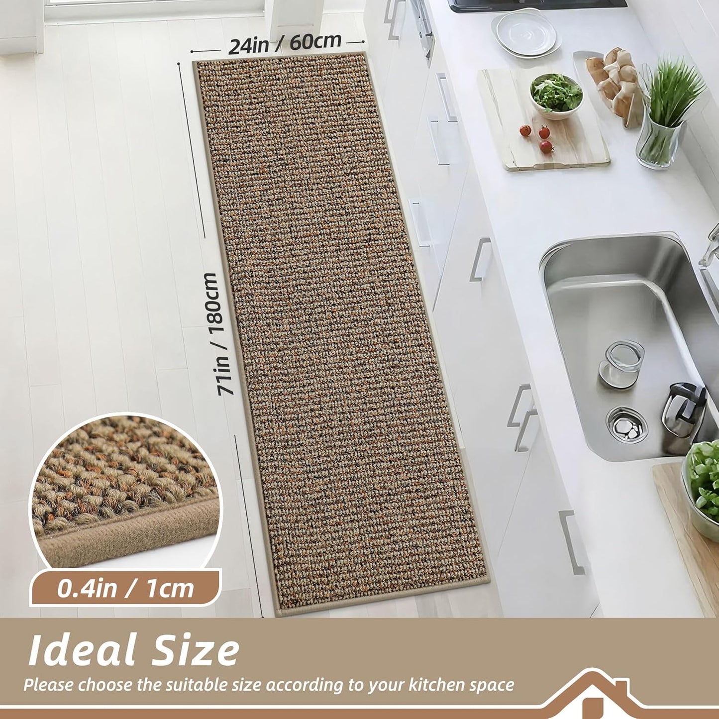BEQHAUSE Kitchen Runner Rugs 24"x72", Non-Slip Kitchen Mats for Floor, Super Absorbent and Stain Resistant Kitchen Rug, Machine Washable Rugs for Kitchen, Hallway, Laundry & Sink, Taupe