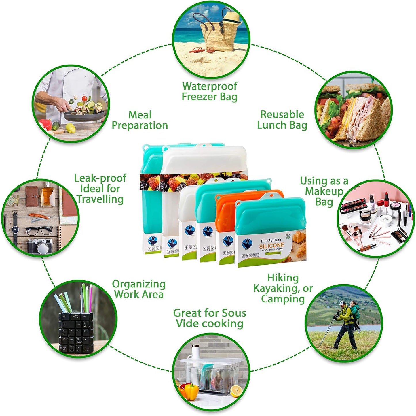 2-XL 100% Silicone Reusable Storage Bags - Freezer, Eco-Friendly, Food-Grade, Leak-Proof Zipper - For Food Storage (Two-1/2 Gal / 8 Cups)