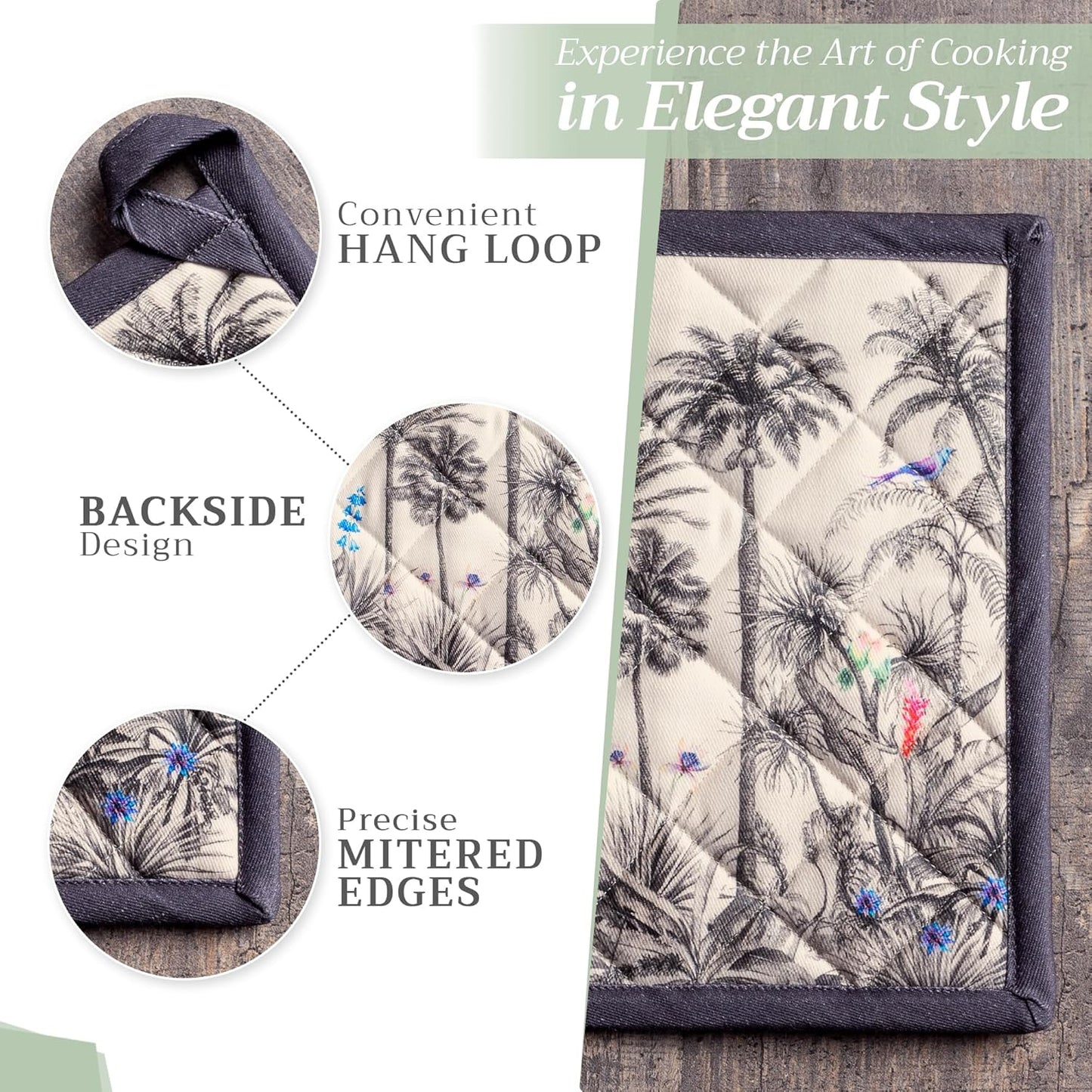 Maison d' Hermine Pot Holders 100% Cotton Heat Resistant Potholders 8" x 8" Hot Pads with Loop BBQ, Cooking, Baking, Grilling, Kitchen, Handling Hot Pans (Pack of 1, Amazonia)