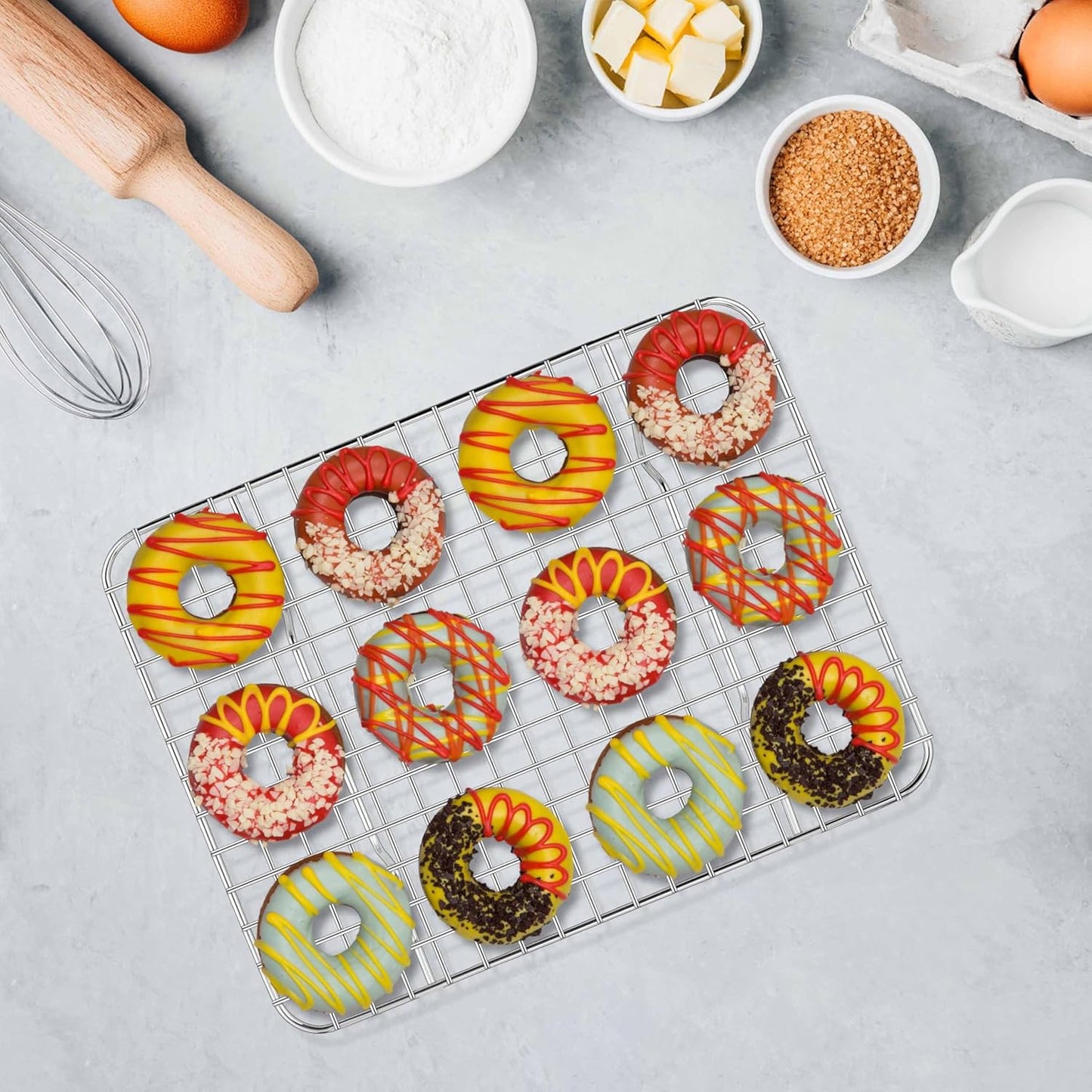 Homikit 2 Pack Cooling Rack Set, 9.75" x 7.5" Stainless Steel Baking Rack for Bacon Bread Pizza, Thick Metal Wire Oven Racks for Cooking Fit Small Toaster Oven Pan, Rust Free & Dishwasher Safe