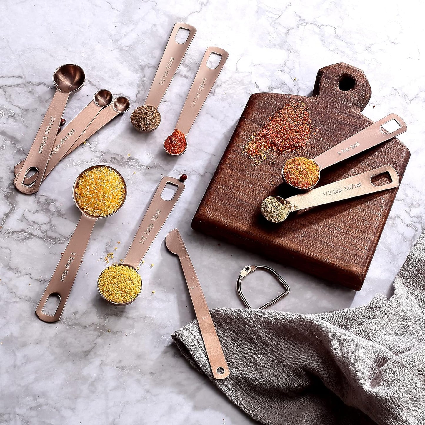 Copper Measuring Cups and Spoons Set (19PCS Set - Antique Copper Plated), 8 Measuring Cups, 9 Measuring Spoons, 1 Leveler and 1 Magnetic Measurement Chart, Stackable for Easy Storage with Gift Box