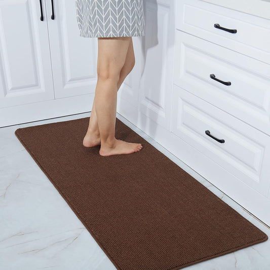 COSY HOMEER 24X60 Inch Kitchen Rug Mats Made of 100% Polypropylene Strip TPR Backing Soft Kitchen Mat Specialized in Anti Slippery and Machine Washable,for Kitchen, Floor,Brown