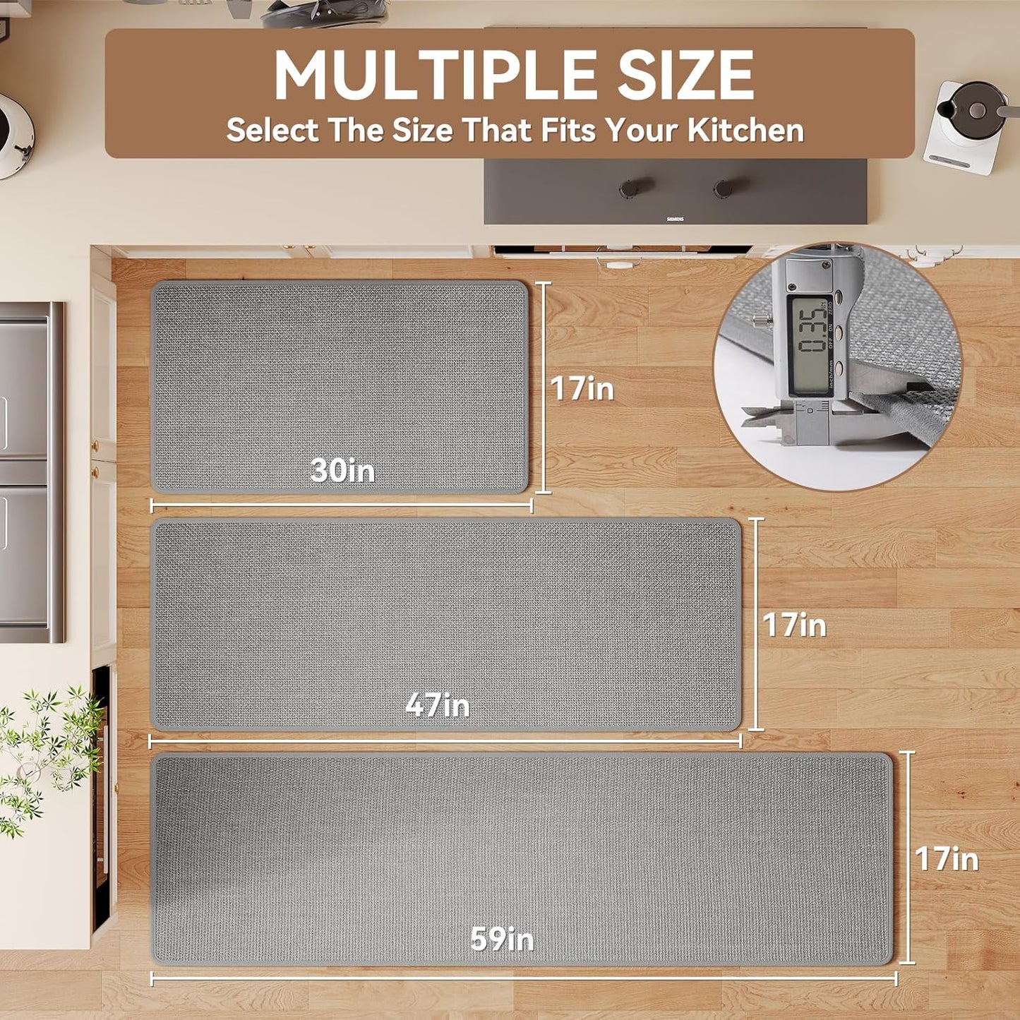 Kitchen Mat Set of 2 PCS Kitchen Mats for Floor, Linen-Look Woven Absorbent Kitchen Runner Rugs Non Slip Washable Comfort Standing Mats for Kitchen, Front of Sink