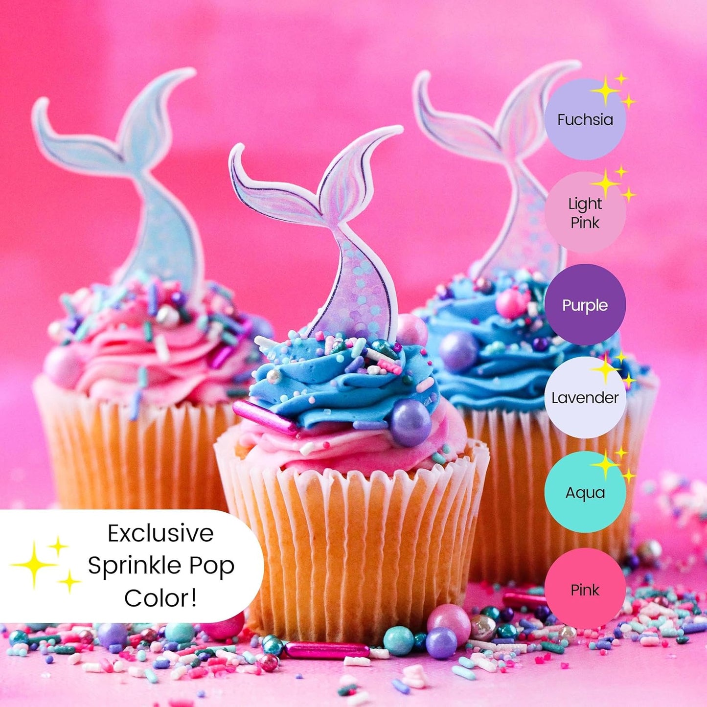Sprinkle Pop Mermaid Glam Sprinkle Mix| Pink Aqua Fuchsia Lavender Purple Sprinkles with Silver Metallic Dragees| Decorating Sprinkles Made in USA for Girl Birthday Cupcakes Donuts Cakes Cookies, 4oz