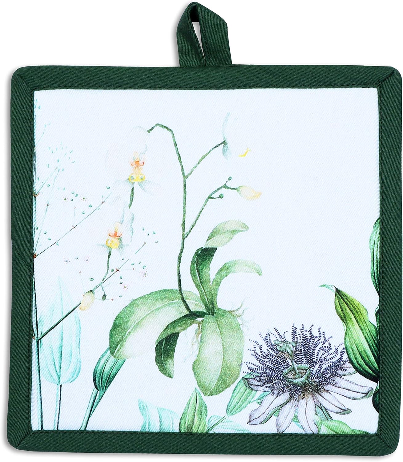 AMOUR INFINI Pot Holders Heat Resistant Cotton Set of 2 Nonslip 8"x8" Inch Hot Pads for Kitchen, BBQ, Baking & Cooking with Hanging Loops (Floral Shrubs)