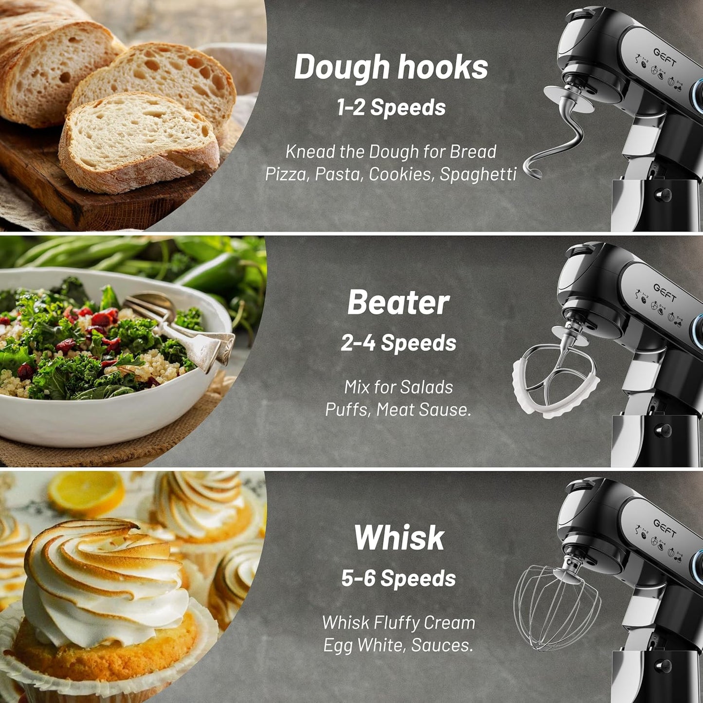 Stand Mixer, 3.5QT+6QT Two Bowls Kitchen Electric Mixer, 600W 6+P speed Tilt-Head Food Mixer with Stainless Steel Bowl, Dishwasher-Safe Dough Hook, Flat Beater, Wire Whisk, Splash Guard, Black