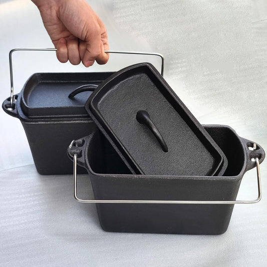 Voulosimi Cast Iron Loaf Oven Pan - 4.33"x4.92"x8.66" Durable Loaf Pans Rectangular Baking Pan for home baking (Bread Pan, 2 x 2 QT)