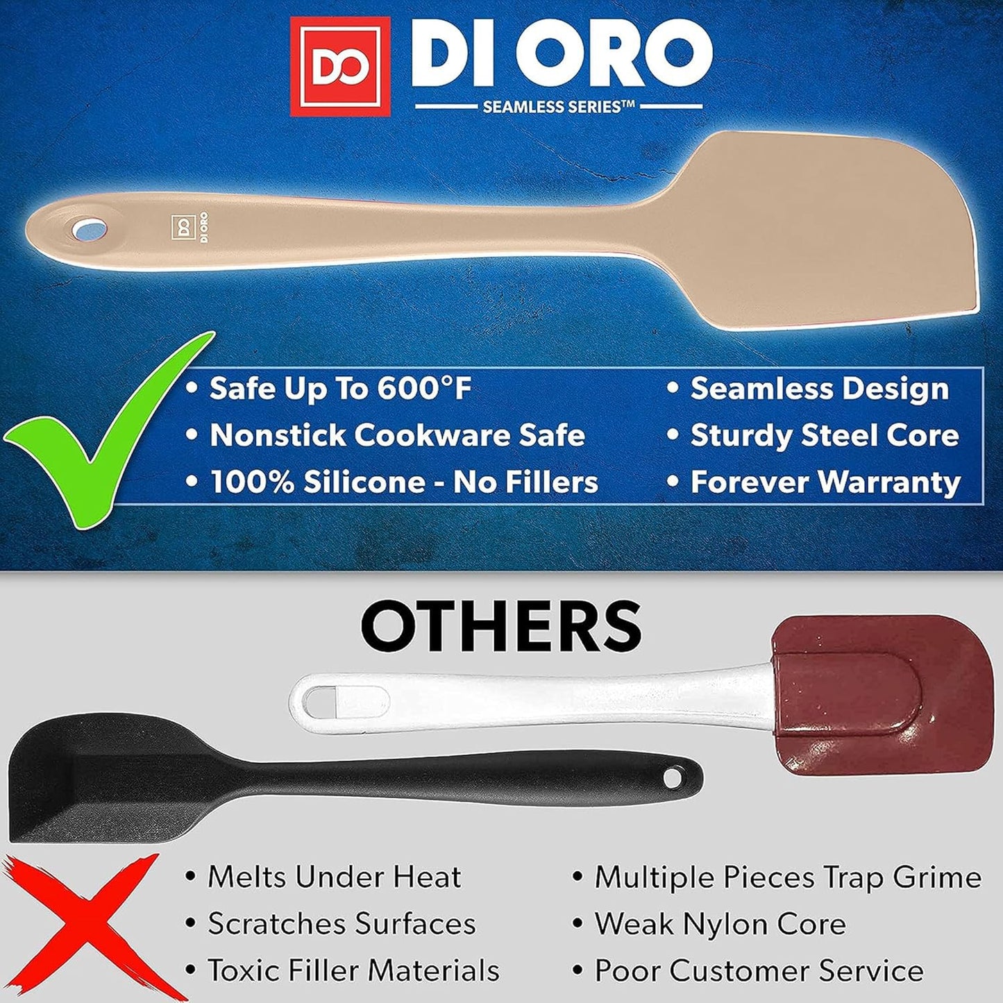 DI ORO Silicone Spatula Set - Rubber Kitchen Spatulas for Baking, Cooking, & Mixing - 600°F Heat-Resistant & BPA Free Silicone Scraper Spatulas for Nonstick Cookware - Dishwasher Safe (4pc, Clay)