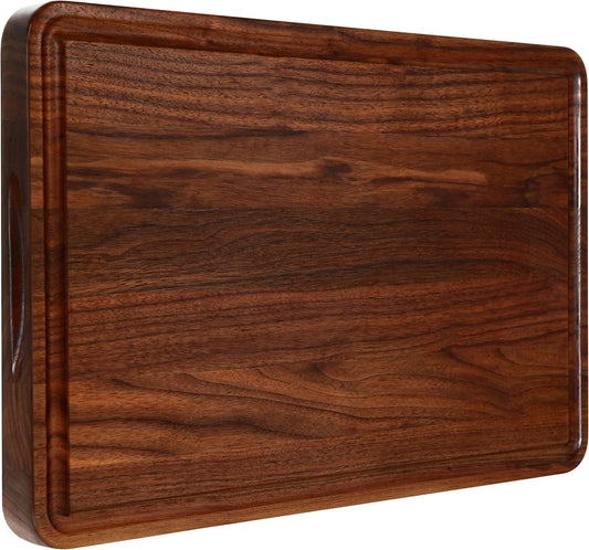 AZRHOM Large Walnut Wooden Cutting Board for Kitchen-17x11 Inch Wood Cutting Board with Juice Groove, Non-Slip Mats & Built-in Handles (Gift Box Included)