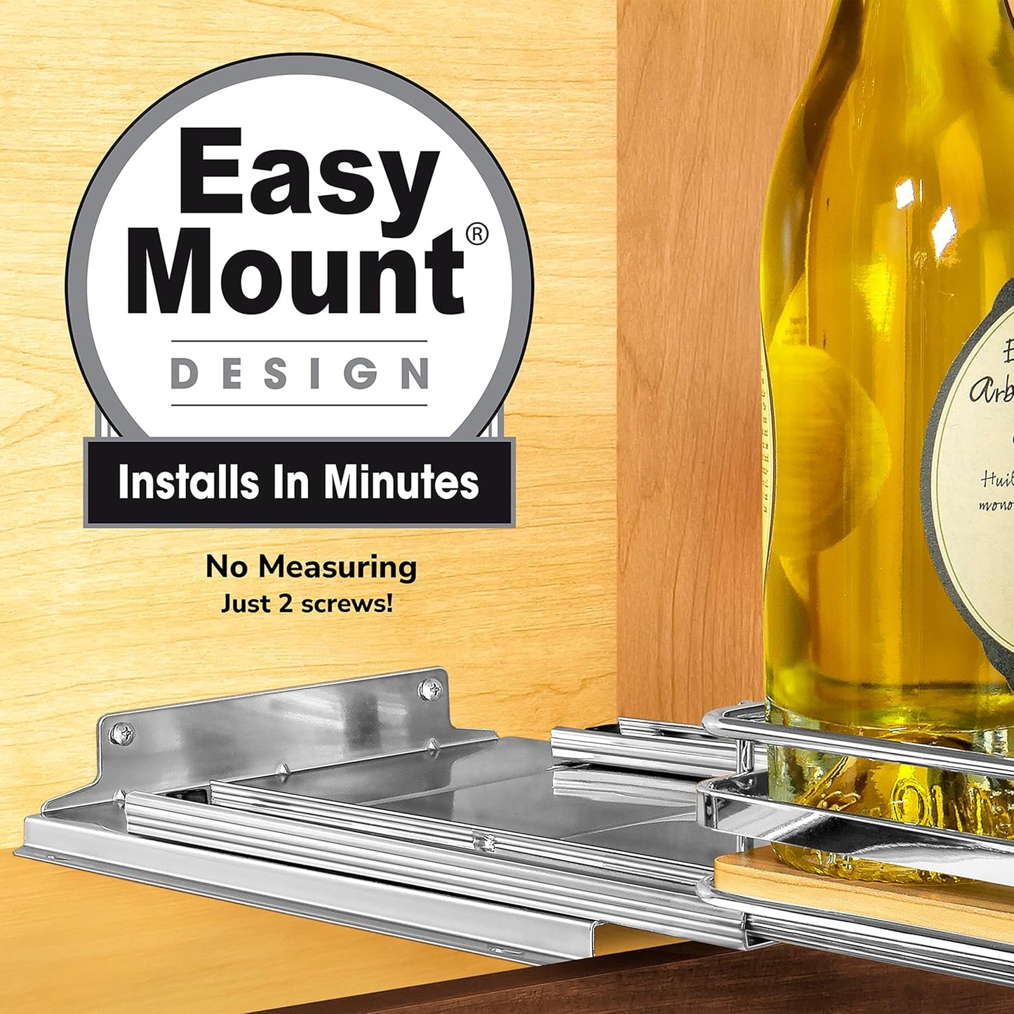 LYNK PROFESSIONAL® Élite™ Pull Out Spice Rack Organizer for Inside Kitchen Cabinets - 10-1/4 inch Wide - Slide Out Drawer – Wood/Chrome Sliding Spice Cabinet Organization Shelf Racks - 1 Tier